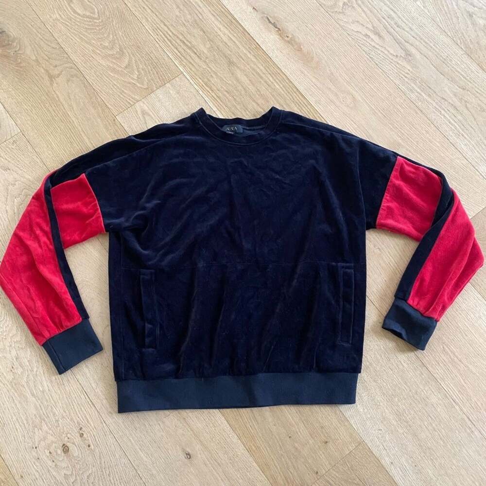 Alala - Color Block Velour Velvet Sweatshirt in Black and Red